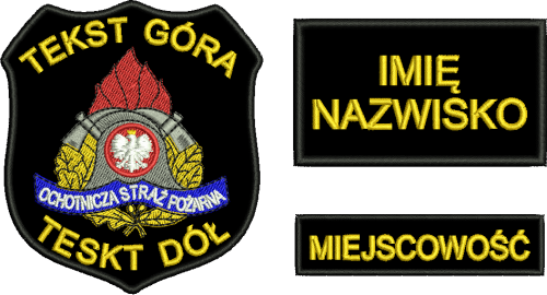  Komplet naszywek OSP, PSP z rzepem , tekst w kolorze złotym